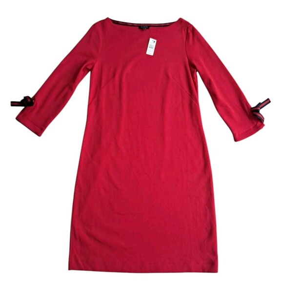 NWT Talbots Dress Red Bow 3/4 Sleeve Sheath Classic Preppy Women's Small - Picture 1 of 10